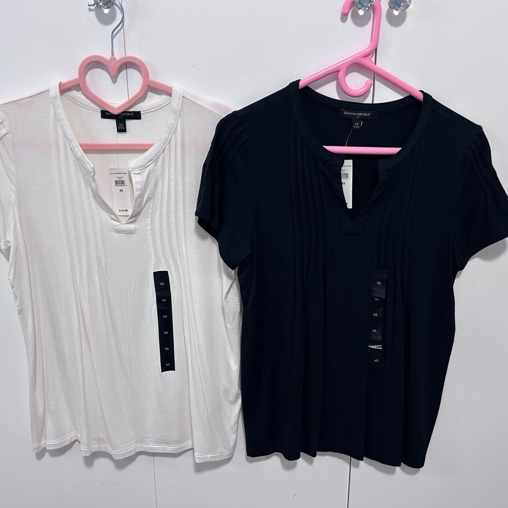 2 tops - Banana Republic Black and White Short Sleeve Blouses